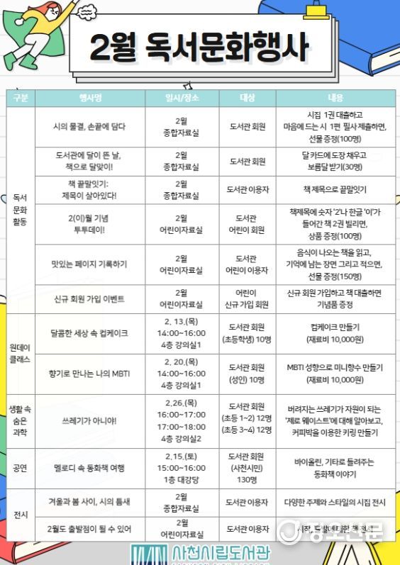 사천시립도서관, 2025년 2월 독서문화행사 운영