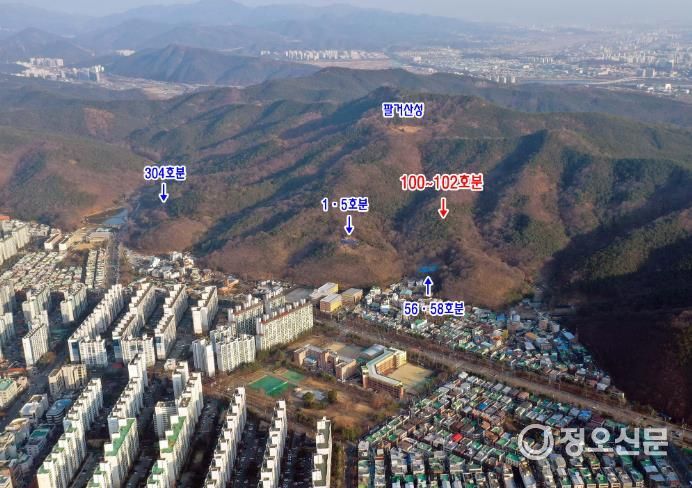 관광과 사적 대구 구암동 고분군 제100~102호분 위치도.