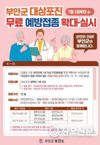 부안군, 50세 이상 대상포진 무료 예방접종 전면 확대 시행