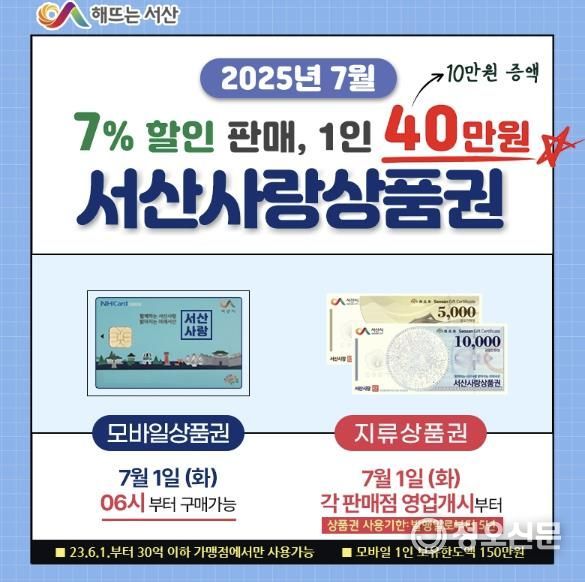 서산사랑상품권 7월 판매 홍보물